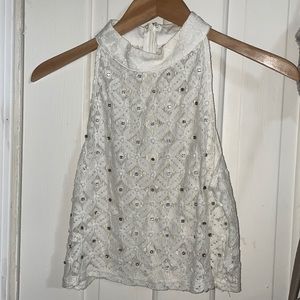 Crystal Bead Lace White Crop Top Size Small-Med